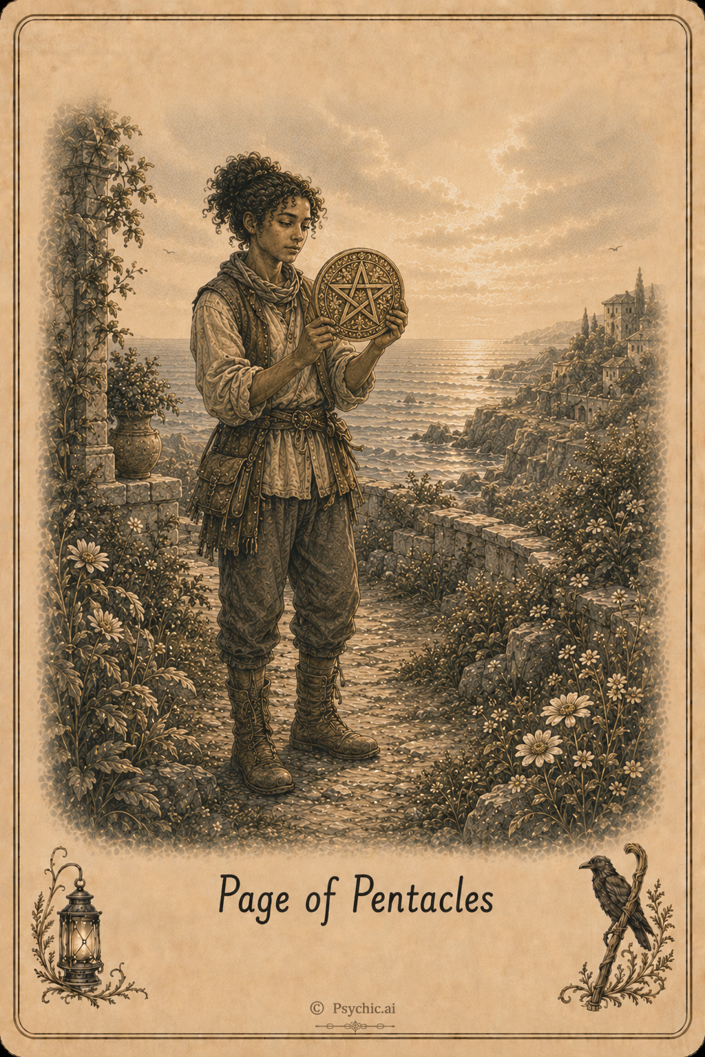 Page of Pentacles tarot card illustration